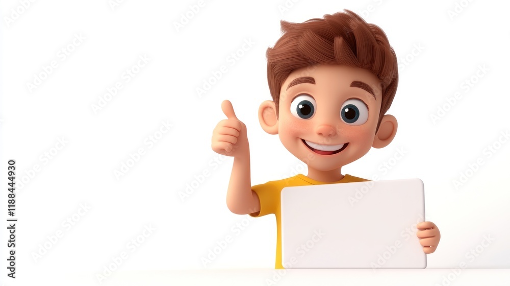 Happy cartoon boy holding blank sign, thumbs up. (7) Happy cartoon boy holding blank sign, thumbs up. (7)