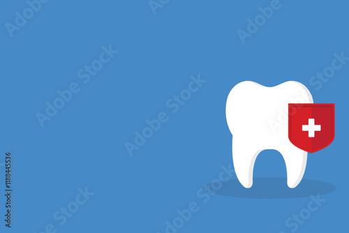 Dental care, protection. Vector illustration of a tooth and shield.