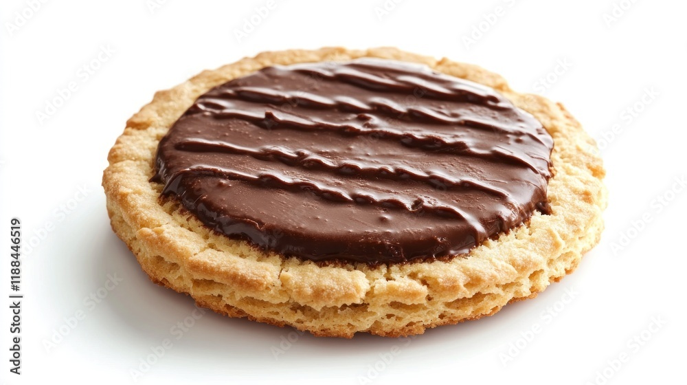 Single chocolate biscuit with a rich, glossy topping, isolated on white background. Single chocolate biscuit with a rich, glossy topping, isolated on white background.