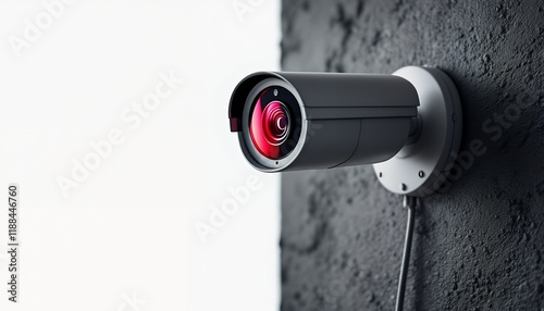 High-Definition Security Camera Mounted on a Grey Wall, Modern Surveillance Technology photo