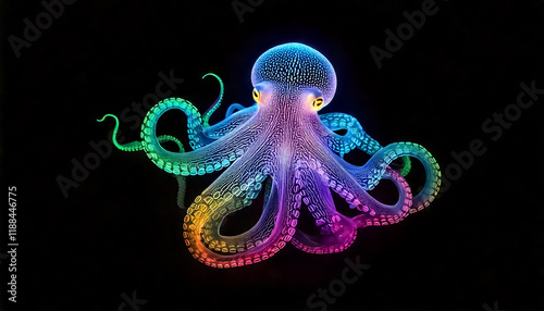 colourful Neon octopus, Black Background photo