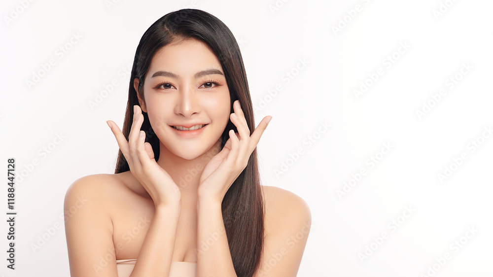 Beautiful young asian woman with clean fresh skin on white background, Face care, Facial treatment, Cosmetology, beauty and spa, Asian women portrait. Beautiful young asian woman with clean fresh skin on white background, Face care, Facial treatment, Cosmetology, beauty and spa, Asian women portrait.