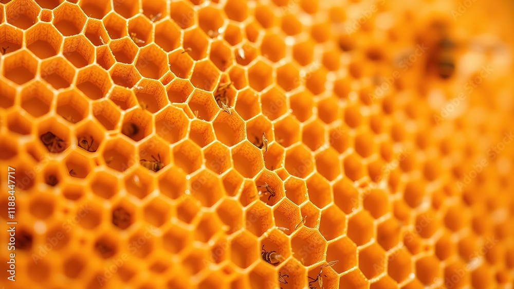 Honeycomb Close-up, Blurred Background, Bright Colors Honeycomb Close-up, Blurred Background, Bright Colors