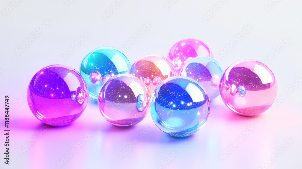 Iridescent spheres, colorful glossy balls, vibrant pastel bubbles on white background. Iridescent spheres, colorful glossy balls, vibrant pastel bubbles on white background.