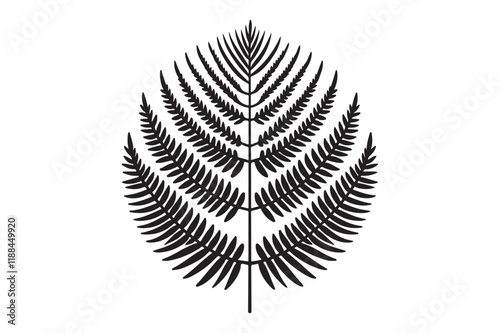 A black and white silhouette of a fern leaf 