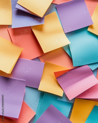 A vibrant collection of colorful sticky notes scattered randomly, showcasing shades of pink, yellow, blue, and purple.