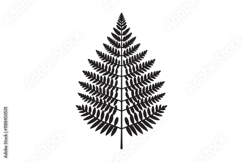 A black and white silhouette of a fern leaf 