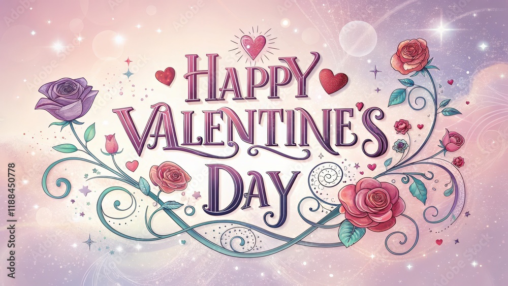 Colorful and Elegant Happy Valentine's Day Greeting Card Design with Flowers and Hearts in Soft Pastel Colors Colorful and Elegant Happy Valentine's Day Greeting Card Design with Flowers and Hearts in Soft Pastel Colors