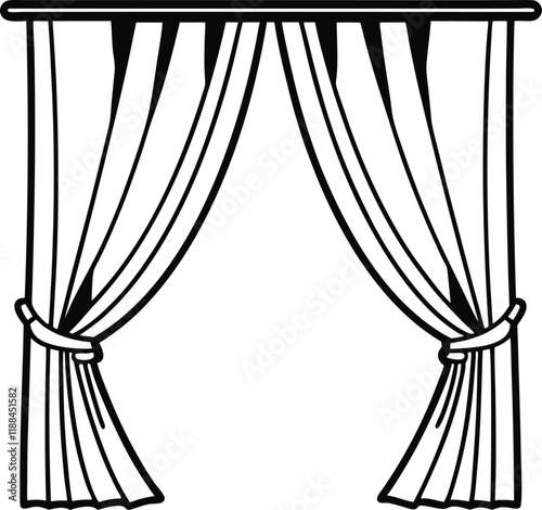 A Black and White Curtain Vector Outline. Curtains icon line element. Vector illustration of curtains icon line isolated on clean background