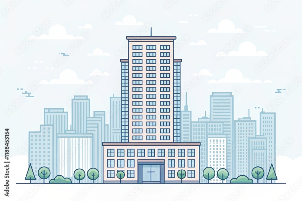 cute office building with city scape, pixel art illustration background cute office building with city scape, pixel art illustration background