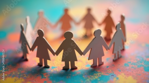 A Colorful Representation of Unity and Togetherness Through Paper Cutouts in an Artistic Setting photo