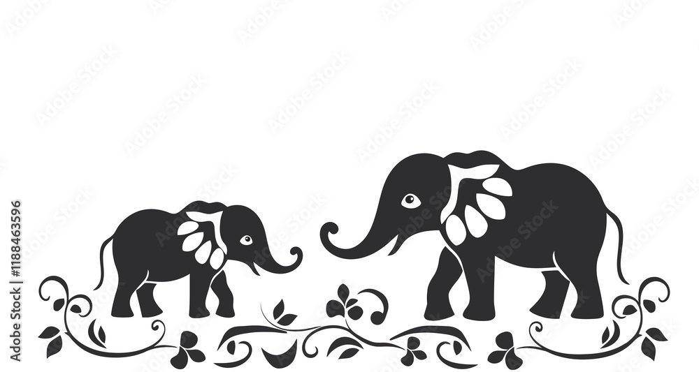 Obraz premium Natural forest cartoon elephant frame white background