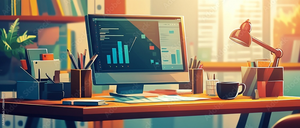 custom made wallpaper toronto digitalHome office workspace with computer and supplies.