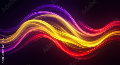 Abstract Flowing Light: Vibrant, dynamic waves of light in shades of red, yellow, and purple flow smoothly across a dark background, creating a mesmerizing and energetic visual.