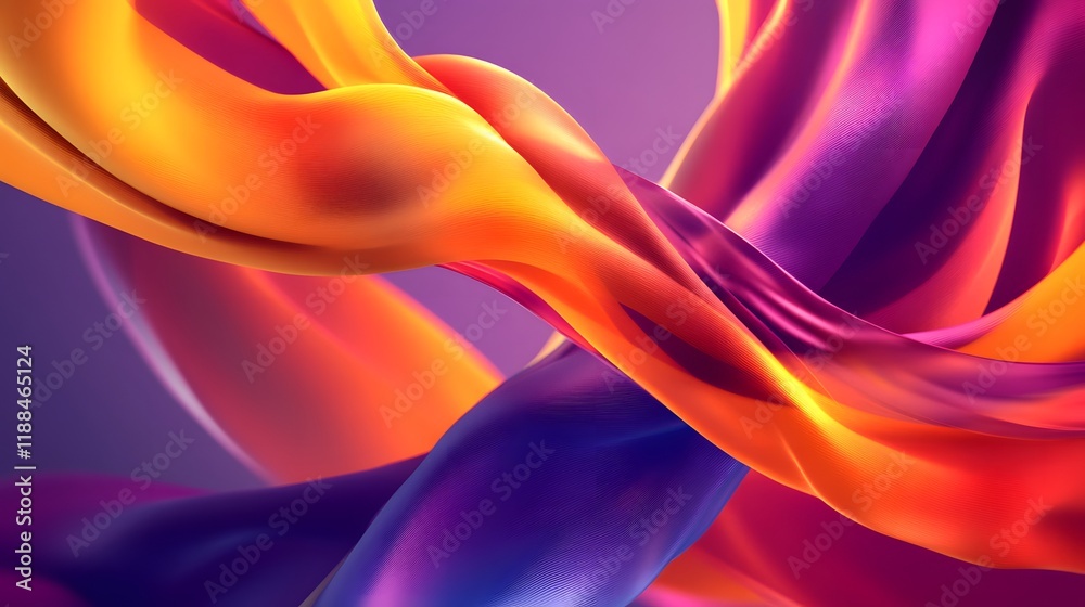 Fototapeta premium Abstract swirling vibrant fabrics, purple orange, design backdrop