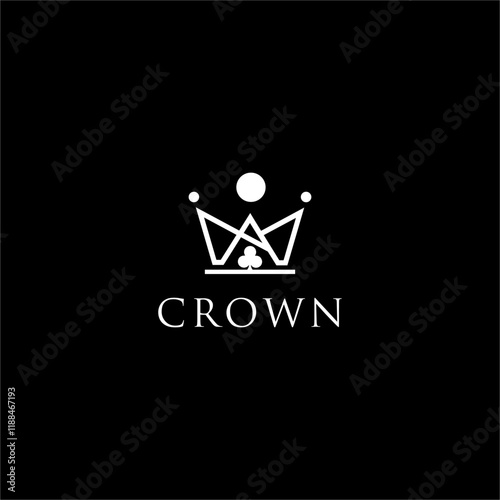 Crown Lucky poker logo design in black wahite BW monochrome color