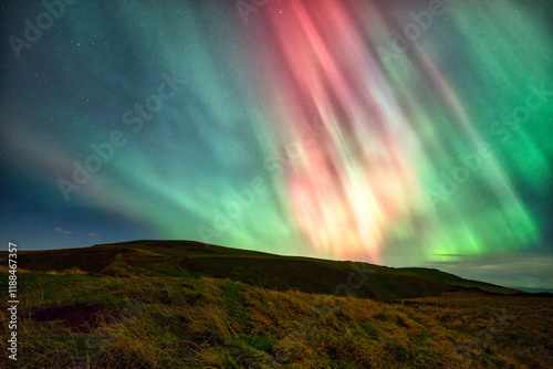 Stunning Aurora Borealis Over the North Sea at St. Abbs, UK photo