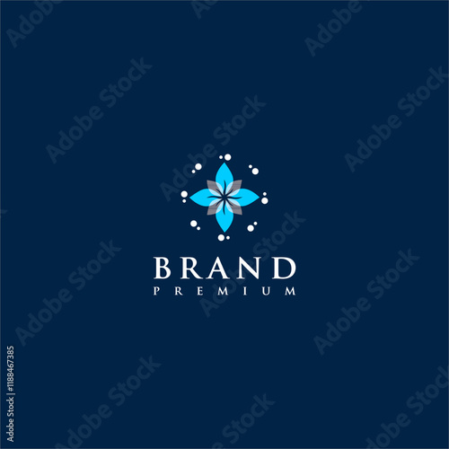 Blue flower logo design vector for premium design. Design resembling a mandala in blue and dark blue color