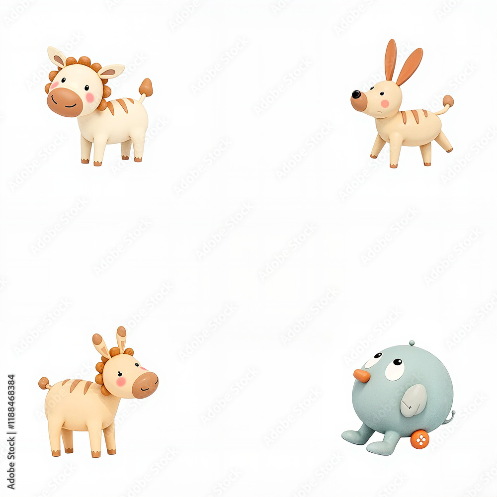 Fototapeta premium Cute cartoon animal toys, playful and cheerful, colorful figures