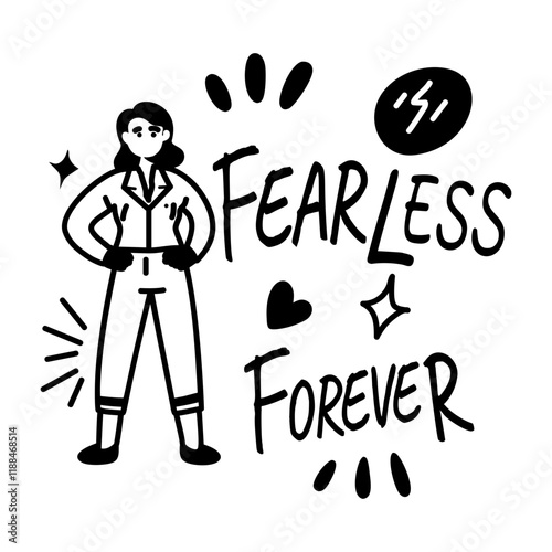 A glyph sticker of feminist with text fearless forever 