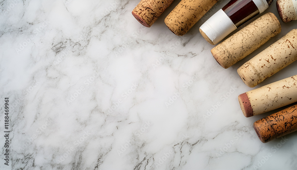 Wine bottle corks on light grey marble table, closeup Wine bottle corks on light grey marble table, closeup