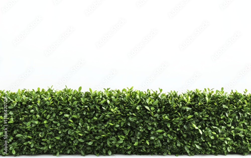 A neatly trimmed hedge with smooth edges centered on a pure white surface