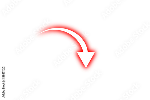 Red neon curved arrow isolated on transparent background PNG