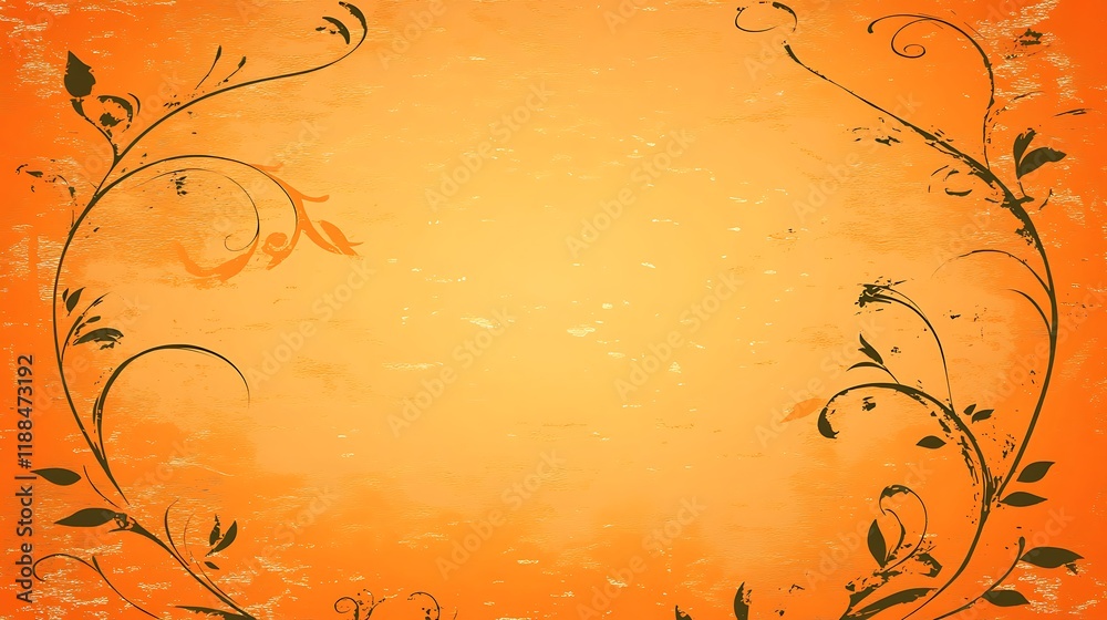 Orange Background with Dark Floral Designs