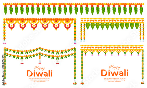 illustration of Flower garland decoration toran for Happy Diwali, Dussehra Indian Holiday festival background template for banner