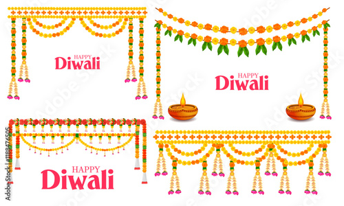illustration of Flower garland decoration toran for Happy Diwali, Dussehra Indian Holiday festival background template for banner