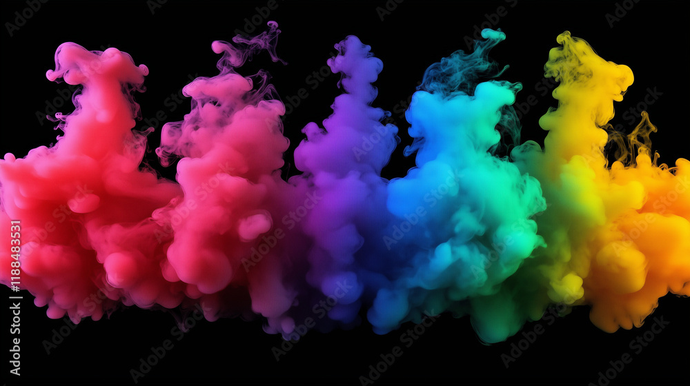 Fototapeta premium Vibrant colorful smoke: rainbow spectrum on black background