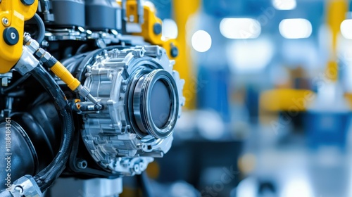 Engine assembly process manufacturing plant industrial machinery workshop close-up technology innovation