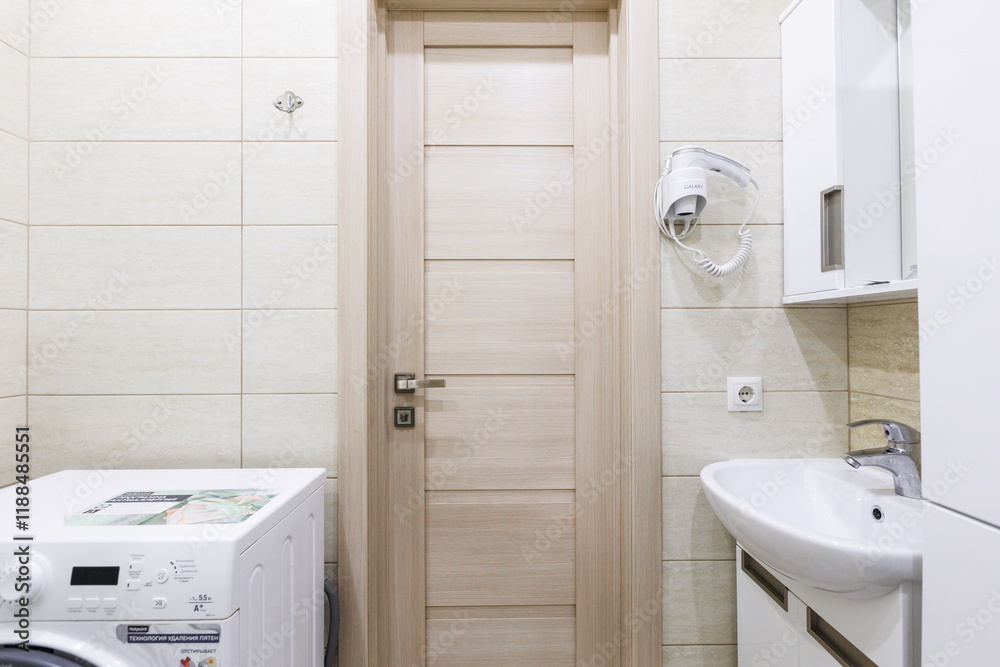 Obraz premium modern bathroom room with toilet and washing machine