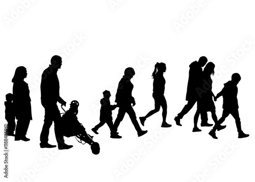 Big crowds people walking on white background