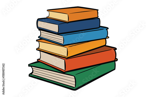 Png illustration group of stacked books without background.