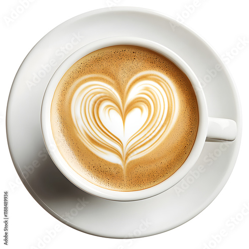 Heart shaped Latte Art Swirl in Coffee Cup on Tabletop