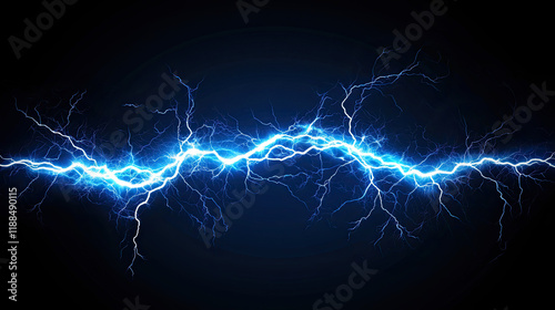 Blue Thunderbolt Light and Electric Energy Discharge on Black Background, Dynamic Lightning Strike, High-Energy Electric Effect, Powerful Natural Phenomenon, Abstract Dark Theme for Bold Designs