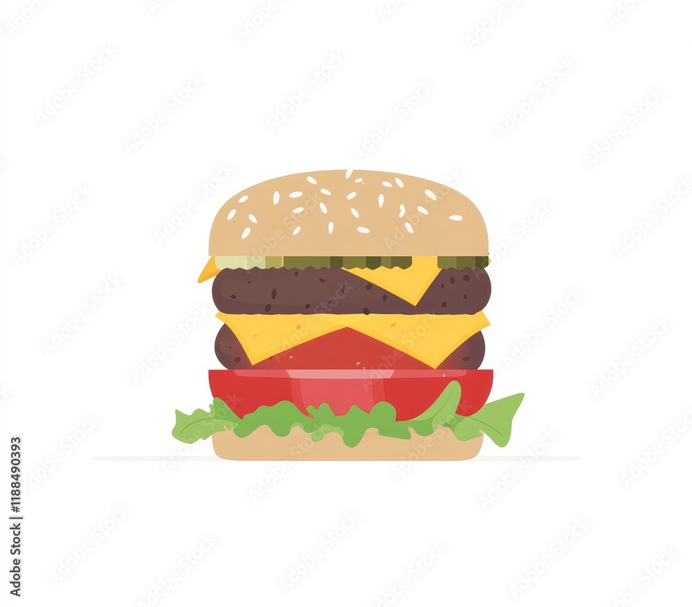 Delicious double cheeseburger with lettuce, tomato, and pickles. Delicious double cheeseburger with lettuce, tomato, and pickles.