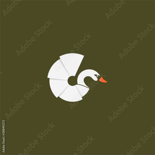 swan infographic logo deign vector. Combination swan bird and paper pixel photography in white and gold brown color