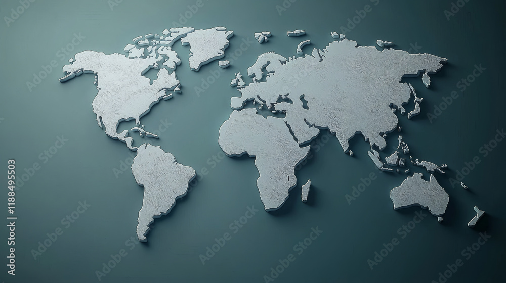 World Map: A simple yet powerful representation of our interconnected world, a 3D world map against a calming blue background. Perfect for representing global concepts and themes. World Map: A simple yet powerful representation of our interconnected world, a 3D world map against a calming blue background. Perfect for representing global concepts and themes.
