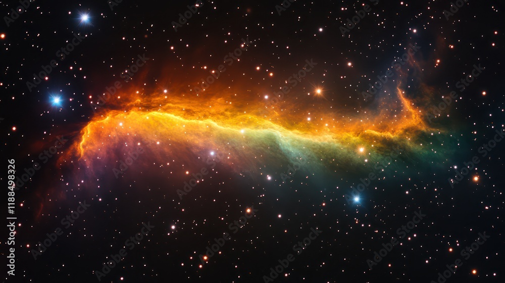 Fototapeta premium Cosmic Nebula: A Celestial Tapestry of Orange and Green Hues
