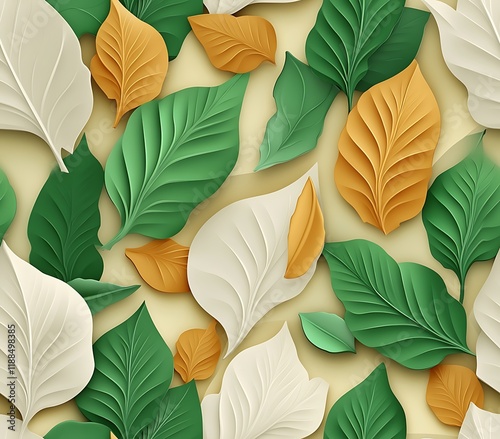 Seamless abstract decorative 3d leaves pattern background, Colorful Abstract Leaf Pattern for Decorative Use