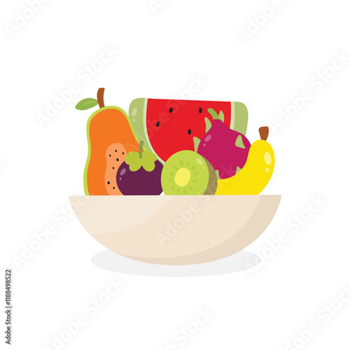 Mixed Fresh Fruits in a Bowl Illustration photo