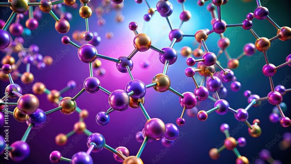 Colorful molecular structures floating in a purple background Colorful molecular structures floating in a purple background