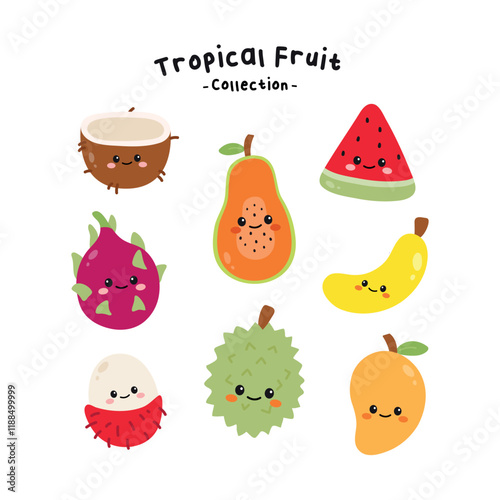 Set of Hand Drawn Cute Healthy Fruit Collection