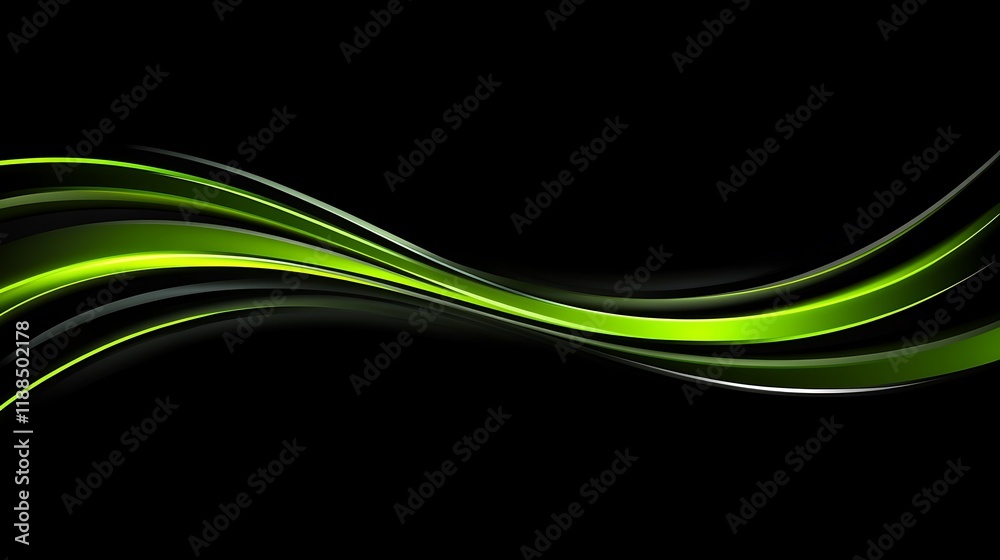 Abstract Green Flowing Lines on Black Background Abstract Green Flowing Lines on Black Background