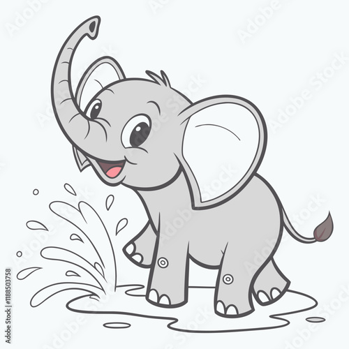 Cute Elephant Playing in Puddle
