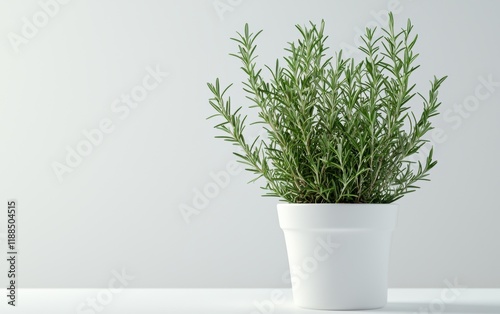 Wallpaper Mural A pot of rosemary with its aromatic green needle-like leaves against a clean white surface Torontodigital.ca