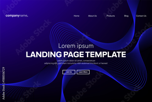 Abstract modern technology Landing page template, flowing line digital technology, smooth particle wave, big data techno design concept background wallpaper, Annual reports, flyer, poster, cover. EPS