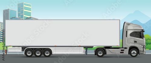 truck side view Vector white auto Cargo empty 3d grey big large box euro car new euro road work haul motor fast white send sending semi ship giga factory hybrid eco zero emission
